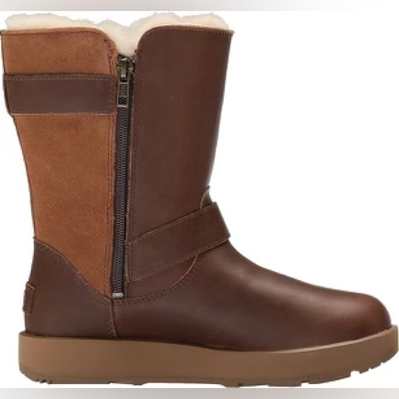 UGG BREIDA WATERPROOF Leather/Suede Sheepskin Lined w/Grip Outsole Boots - Picture 4 of 14
